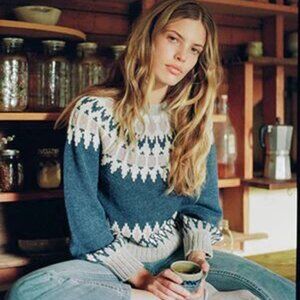 Christy Dawn Francesca Sweater Pullover Denim Intarsia Fairisle XS 0 2